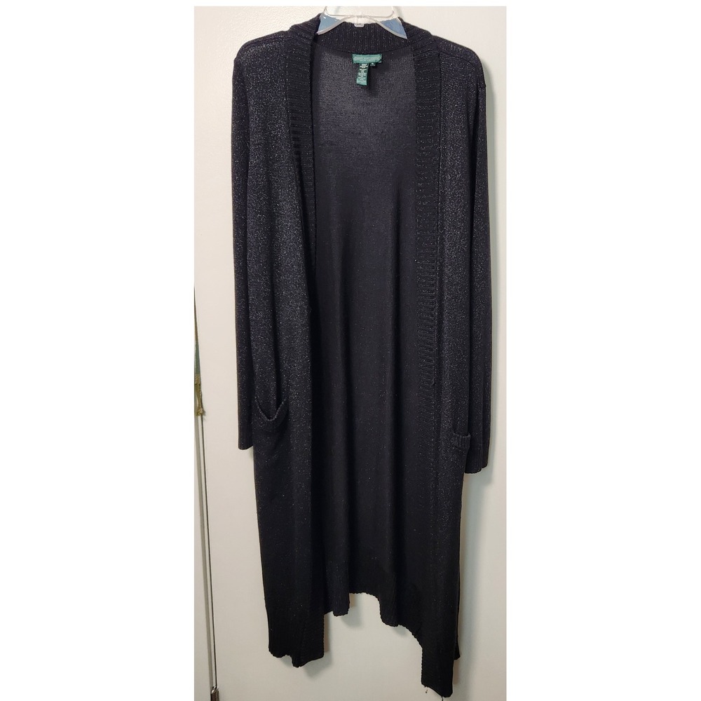 Lauren Jeans Company Ralph Lauren 75% Silk Duster Open Cardigan Sweater XL Black